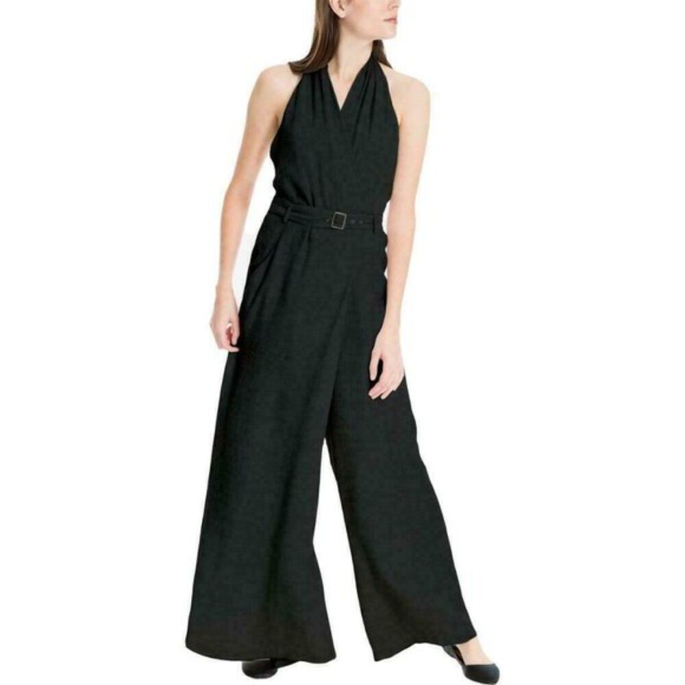 Max Studio Solange Wide Leg Halter Jumpsuit Black - Medium NWT